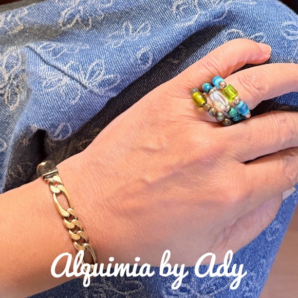 Elegant Blue turquoise beaded gemstones ring - Picture 3 of 4